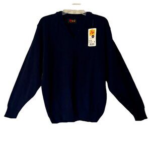 SFKM NWT Men’s Navy Blue V-Neck Pullover Long Sleeve Sweater Size M